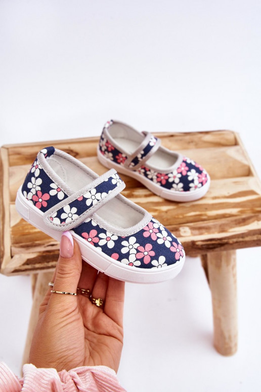 Ballerine per bambini con motivi floreali nel colore blu-grigio Noah
