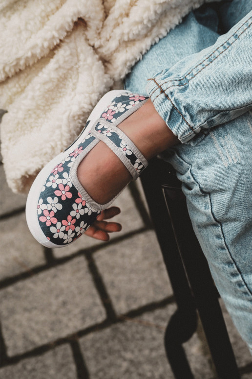 Ballerine per bambini con motivi floreali nel colore blu-grigio Noah