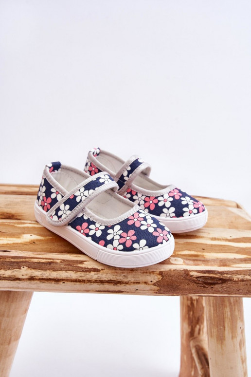Ballerine per bambini con motivi floreali nel colore blu-grigio Noah