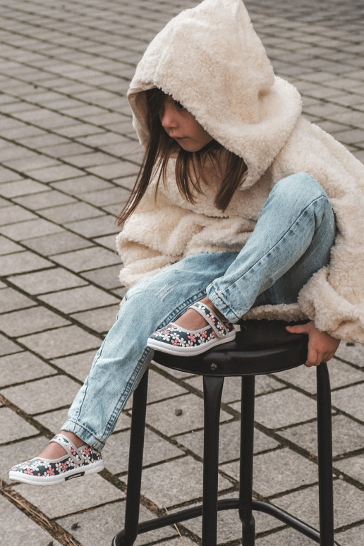 Ballerine per bambini con motivi floreali nel colore blu-grigio Noah