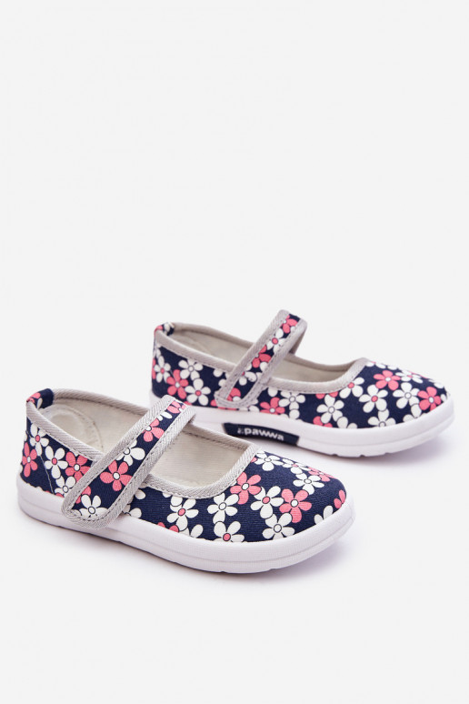 Ballerine per bambini con motivi floreali nel colore blu-grigio Noah