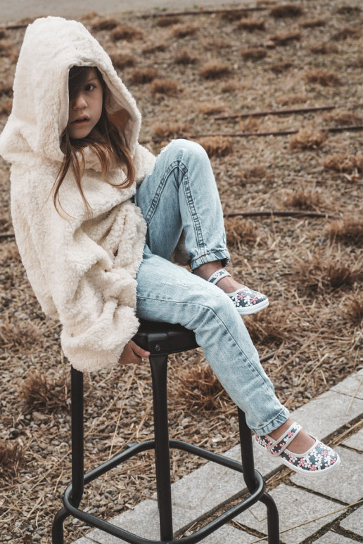 Ballerine per bambini con motivi floreali nel colore blu-grigio Noah