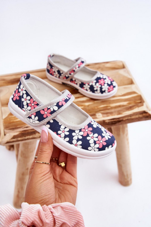 Ballerine per bambini con motivi floreali nel colore blu-grigio Noah
