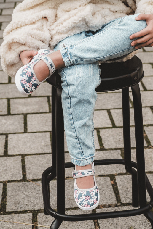 Ballerine per bambini con motivi floreali nel colore blu-grigio Noah