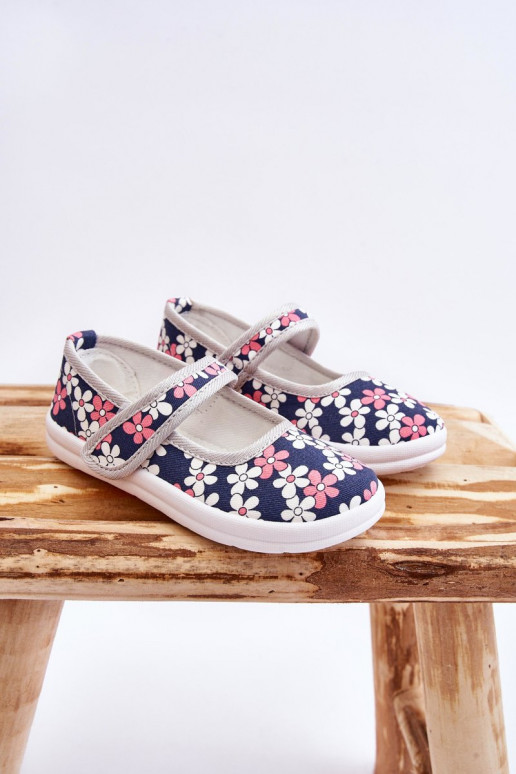 Ballerine per bambini con motivi floreali nel colore blu-grigio Noah