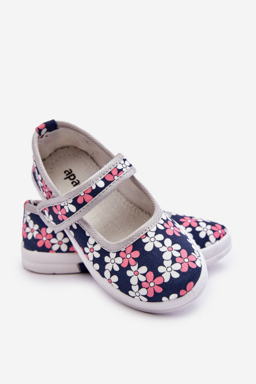Ballerine per bambini con motivi floreali nel colore blu-grigio Noah
