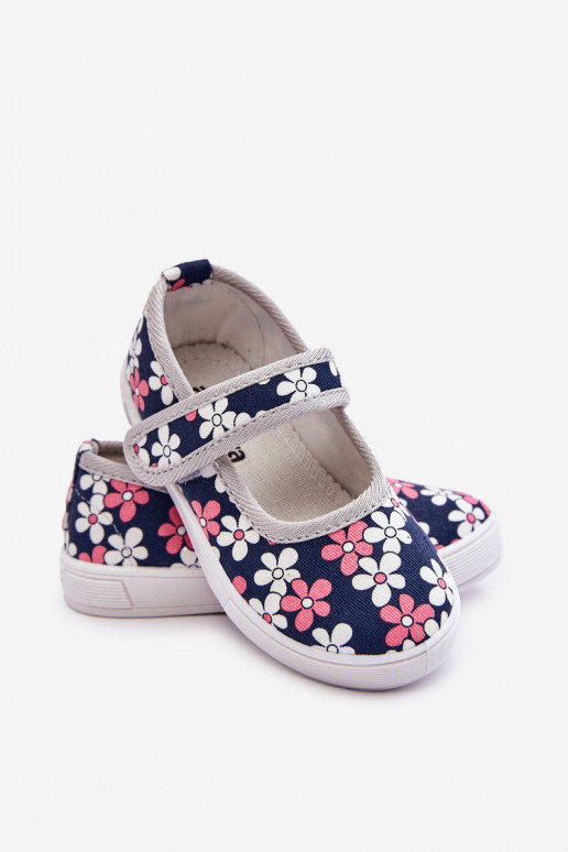 Ballerine per bambini con motivi floreali nel colore blu-grigio Noah
