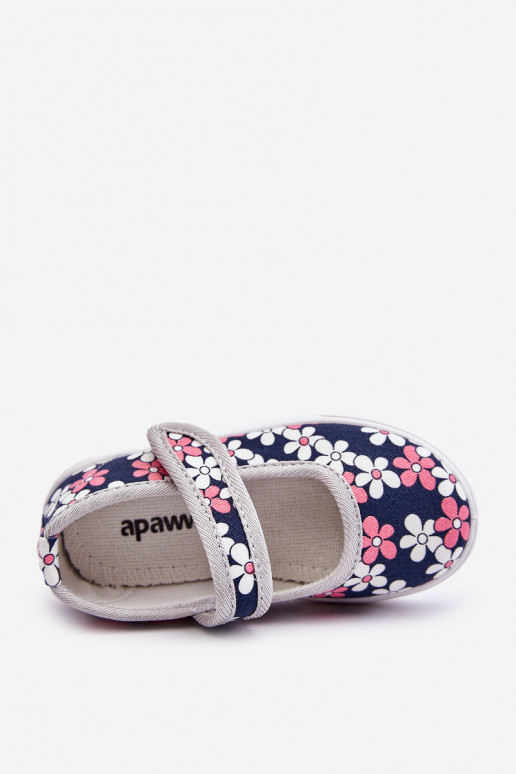 Ballerine per bambini con motivi floreali nel colore blu-grigio Noah