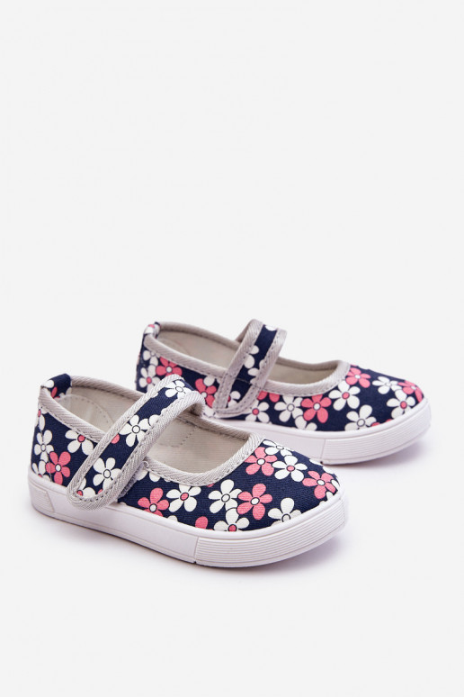Ballerine per bambini con motivi floreali nel colore blu-grigio Noah