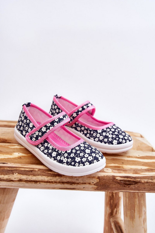 Ballerine per bambini con chiusure adesive nel colore blu-rosa Selah
