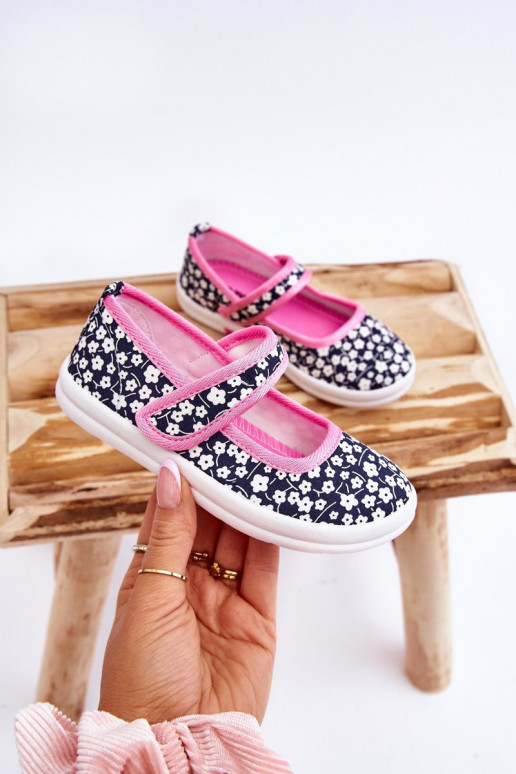 Ballerine per bambini con chiusure adesive nel colore blu-rosa Selah