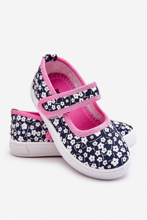 Ballerine per bambini con chiusure adesive nel colore blu-rosa Selah