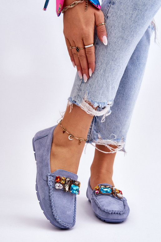 Eleganti mocassini in camoscio con occhielli lucenti in lucille blu Eleganti mocassini in camoscio con occhielli lucenti in lucille blu