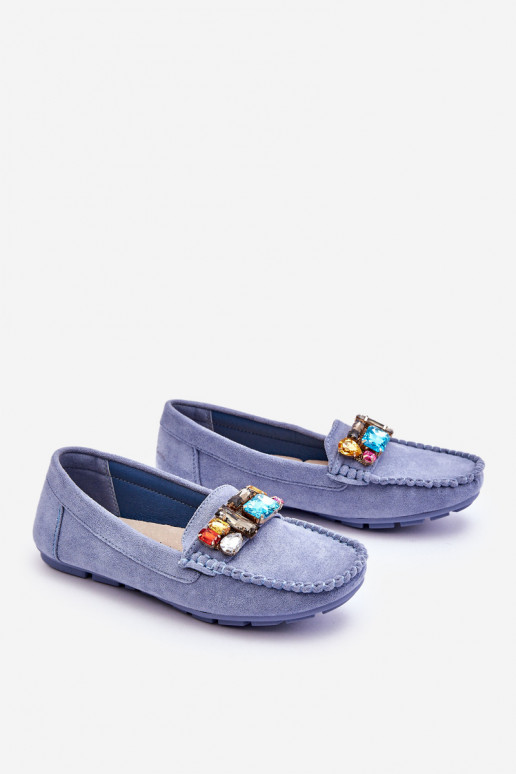 Eleganti mocassini in camoscio con occhielli lucenti in lucille blu