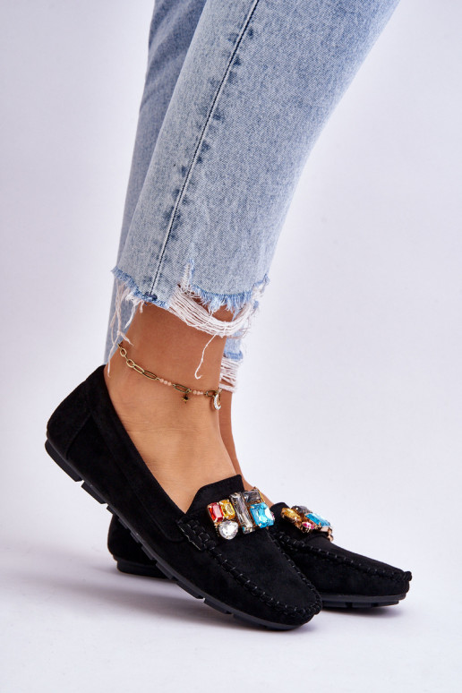 Eleganti mocassini in camoscio con occhielli lucenti in Lucille blu scuro Eleganti mocassini in camoscio con occhielli lucenti in Lucille blu scuro