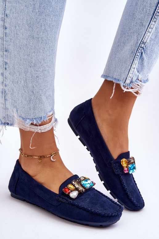 Eleganti mocassini in camoscio con occhielli lucenti in Lucille blu scuro Eleganti mocassini in camoscio con occhielli lucenti in Lucille blu scuro