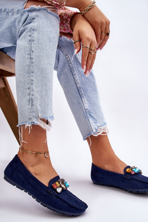 Eleganti mocassini in camoscio con occhielli lucenti in Lucille blu scuro Eleganti mocassini in camoscio con occhielli lucenti in Lucille blu scuro