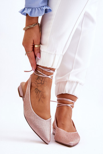 ballerine con nastri e rivetti beige Mavis