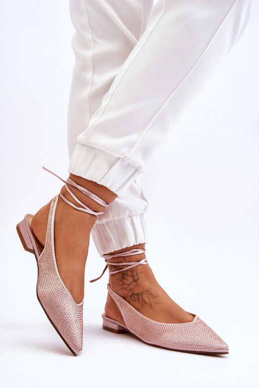 ballerine con nastri e rivetti beige Mavis