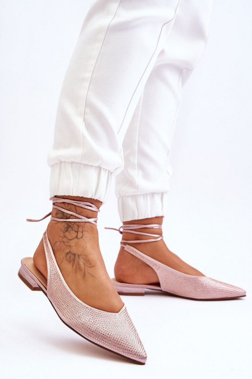 ballerine con nastri e rivetti beige Mavis