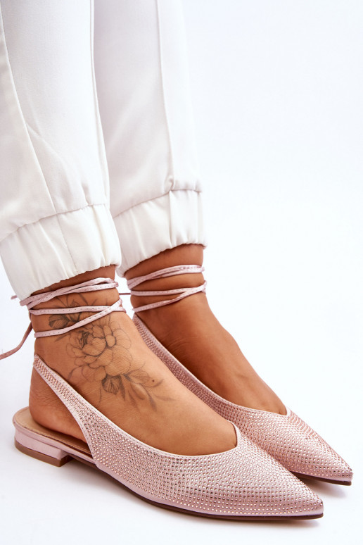 ballerine con nastri e rivetti beige Mavis