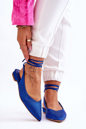 ballerine con nastri e borchie in blu Mavis