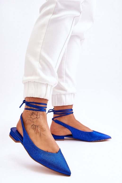 ballerine con nastri e borchie in blu Mavis