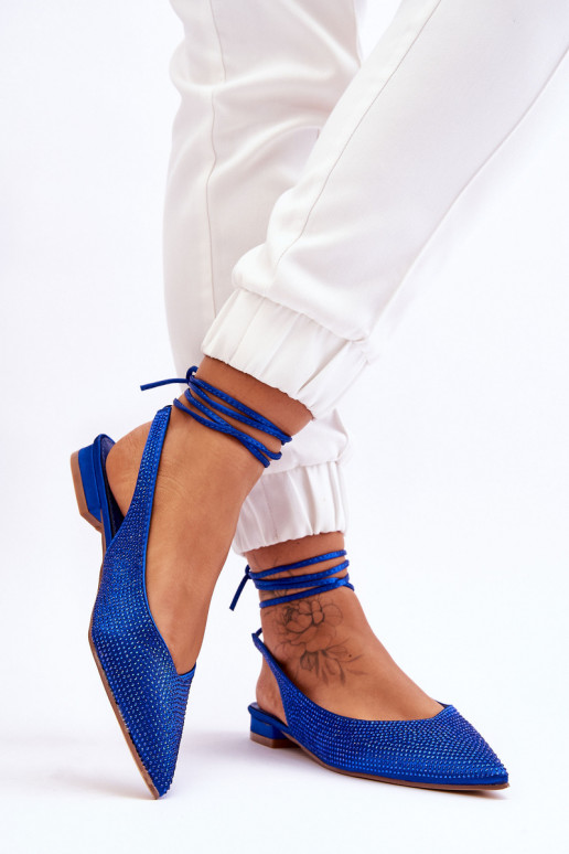 ballerine con nastri e borchie in blu Mavis