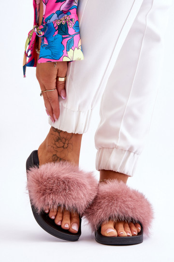 Eleganti pantofole in gomma con pelliccia nel colore rosa Lucrece