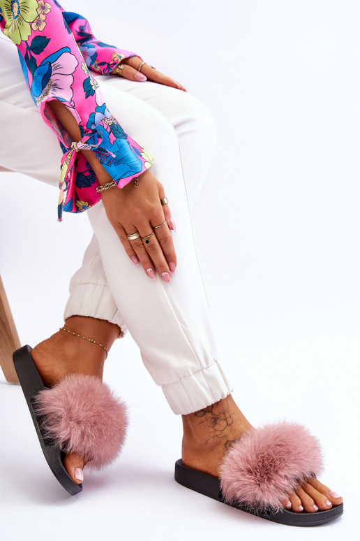 Eleganti pantofole in gomma con pelliccia nel colore rosa Lucrece Eleganti pantofole in gomma con pelliccia nel colore rosa Lucrece