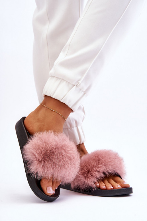 Eleganti pantofole in gomma con pelliccia nel colore rosa Lucrece