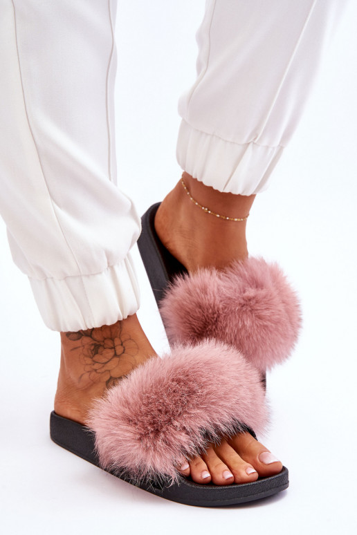Eleganti pantofole in gomma con pelliccia nel colore rosa Lucrece