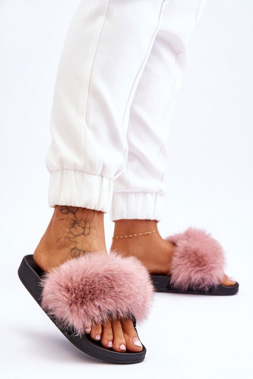 Eleganti pantofole in gomma con pelliccia nel colore rosa Lucrece