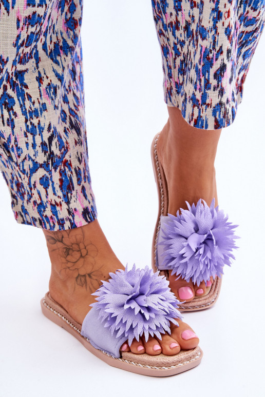 Pantofole in camoscio con ornamenti colore Viola Giorgia
