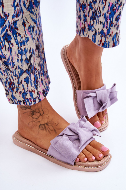 Pantofole in camoscio con nastri Viola Ambra