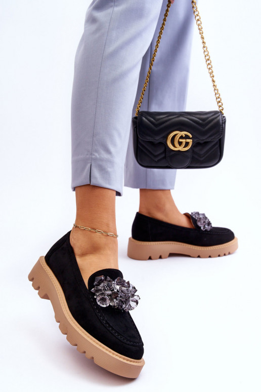 Mocassini in camoscio con occhielli lucenti nel colore nero Demeris