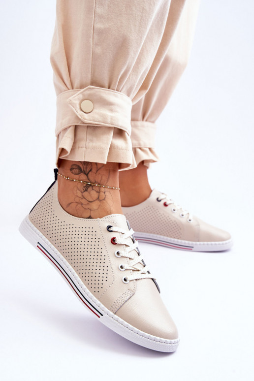 con elementi traforati scarpe casual colore beige Ferone