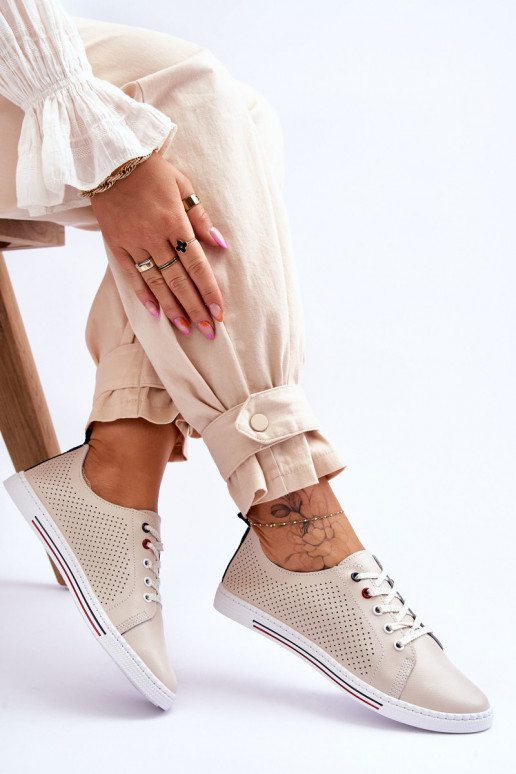con elementi traforati scarpe casual colore beige Ferone