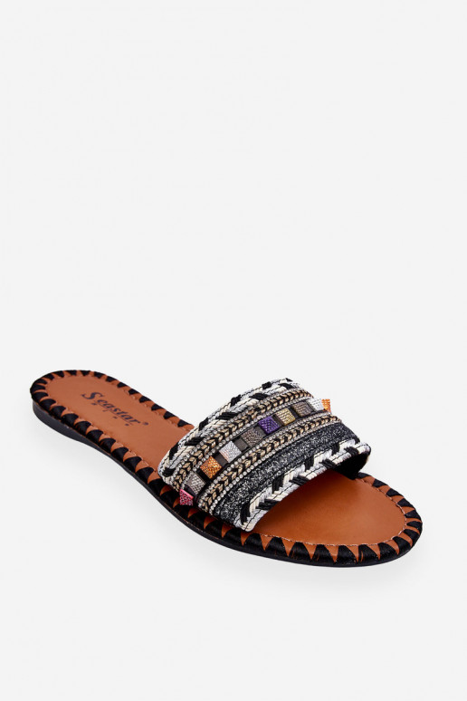 Pantofole decorate in colore nero Bellisa