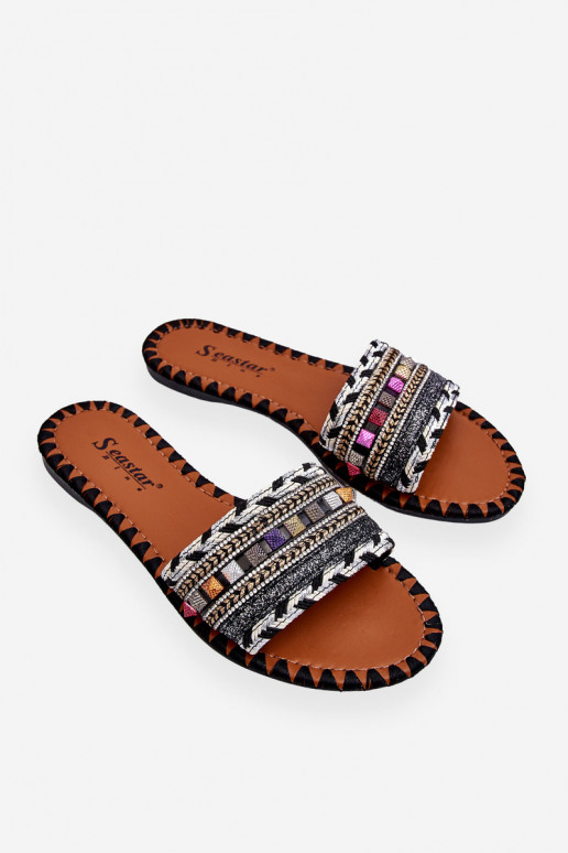 Pantofole decorate in colore nero Bellisa