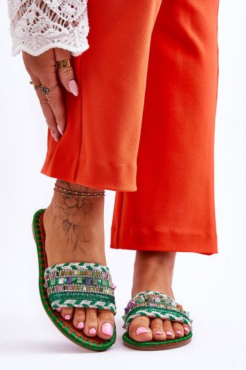 Pantofole decorate colore verde Bellisa 2