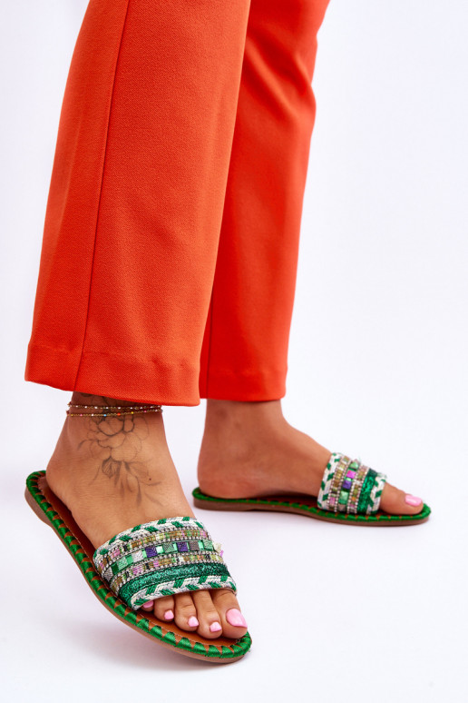 Pantofole decorate colore verde Bellisa