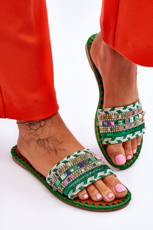 Pantofole decorate colore verde Bellisa