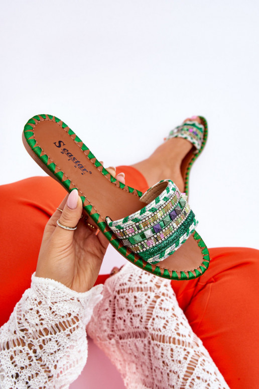 Pantofole decorate colore verde Bellisa