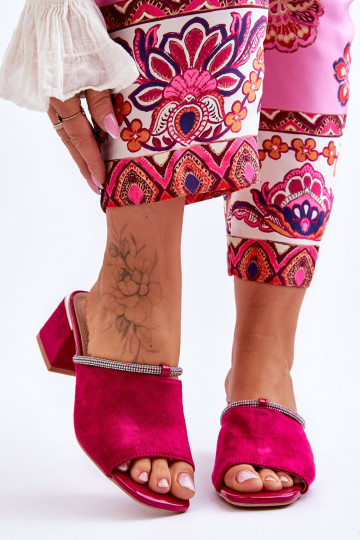 pantofole in pelle scamosciata con tacco S.Barski KV-612-2 colore rosa