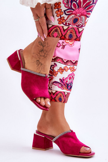 pantofole in pelle scamosciata con tacco S.Barski KV-612-2 colore rosa 2