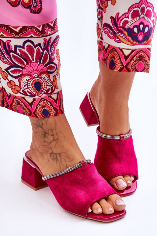 pantofole in pelle scamosciata con tacco S.Barski KV-612-2 colore rosa