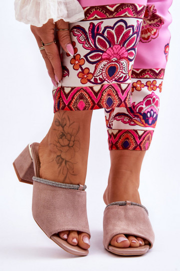 pantofole in pelle scamosciata con tacco S.Barski KV-612-2 colore beige