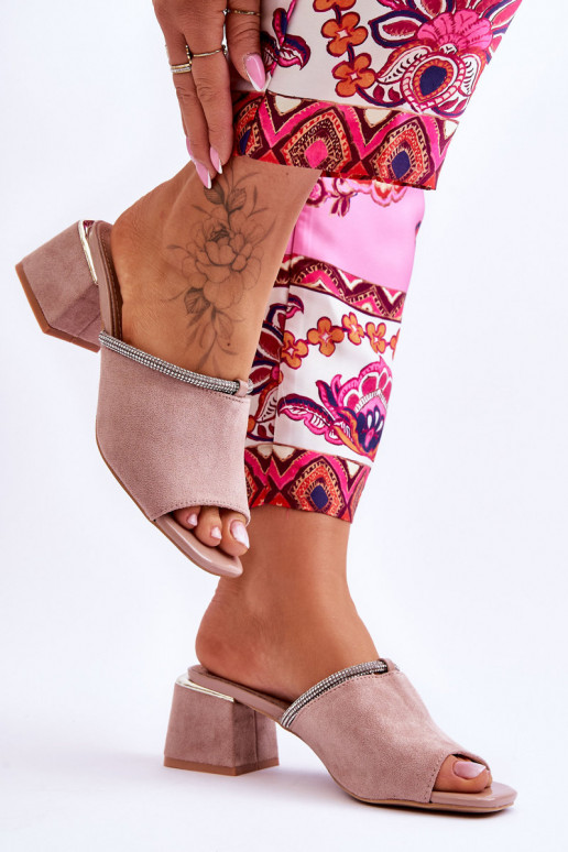 pantofole in pelle scamosciata con tacco S.Barski KV-612-2 colore beige
