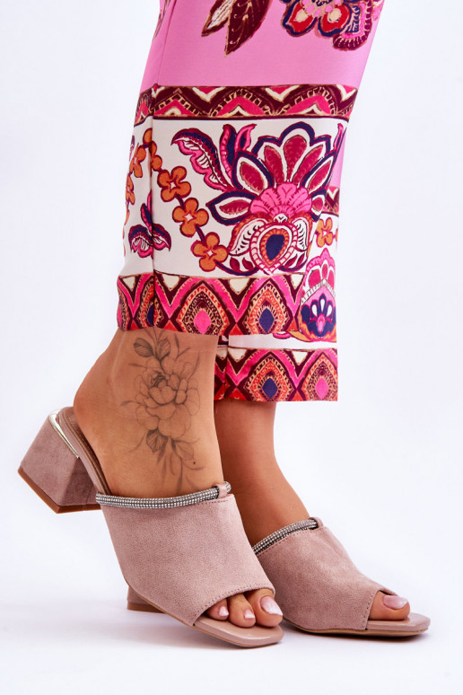 pantofole in pelle scamosciata con tacco S.Barski KV-612-2 colore beige